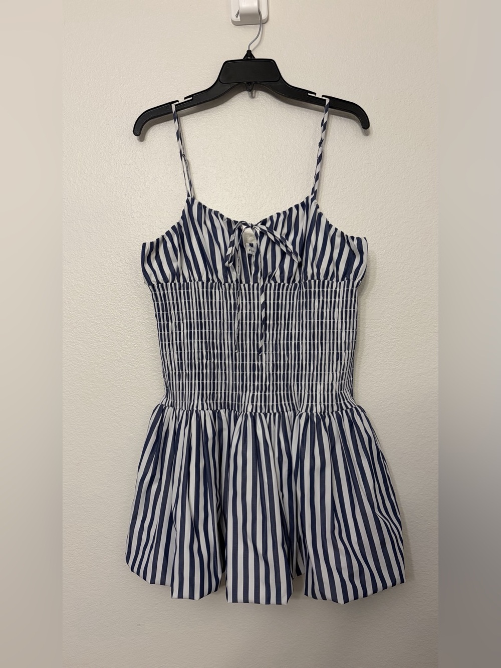 NWT Gianni Bini XL Navy White Striped Bubble Mini Dress Smocked Cami